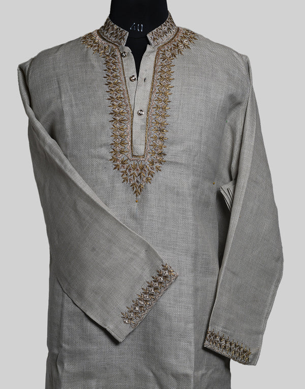 Jute Cotton Awadhi Zari Dark Ivory Kurta