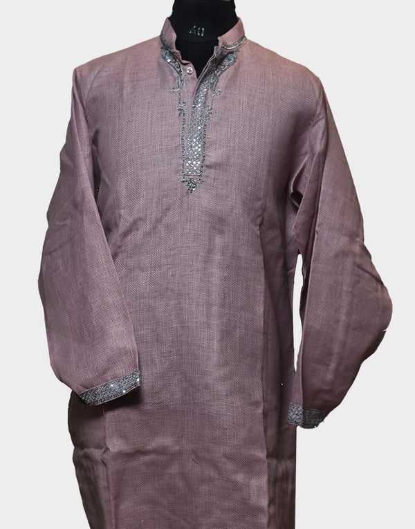 Jute Cotton Silk Embroidered (Resham) Vibrant Pink Kurta