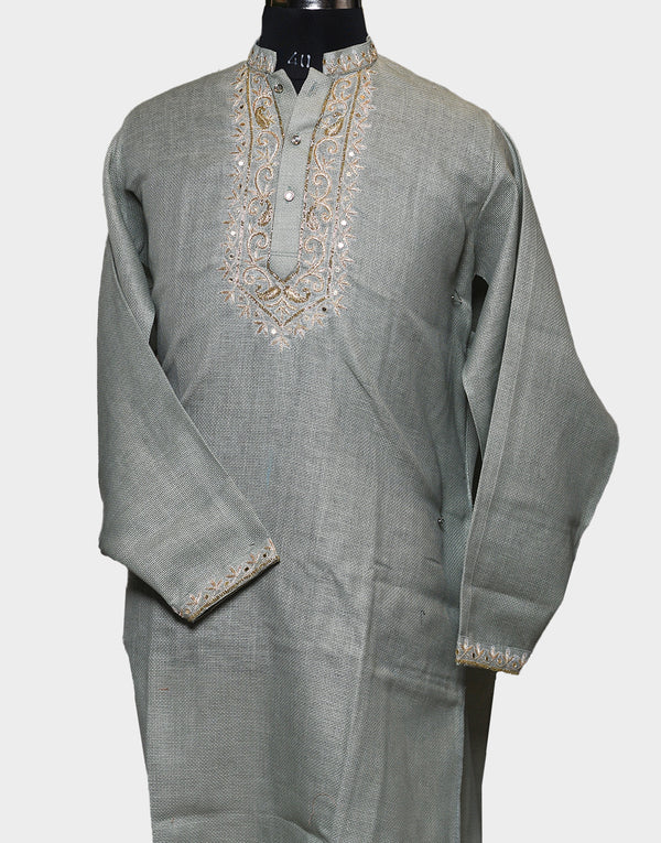 Jute-Cotton  Awadhi Zari  Pista Green Kurta