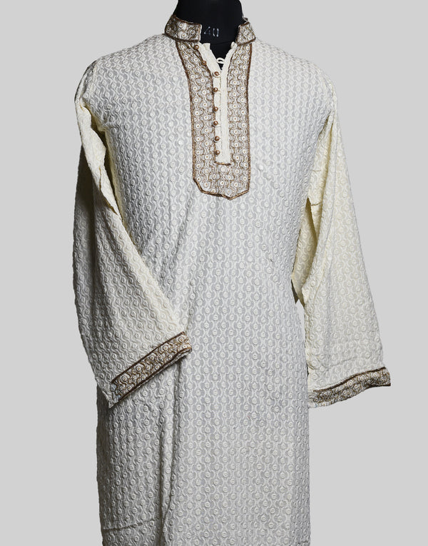 Self-designed Fabric Awadhi Zari Off-white Kurta